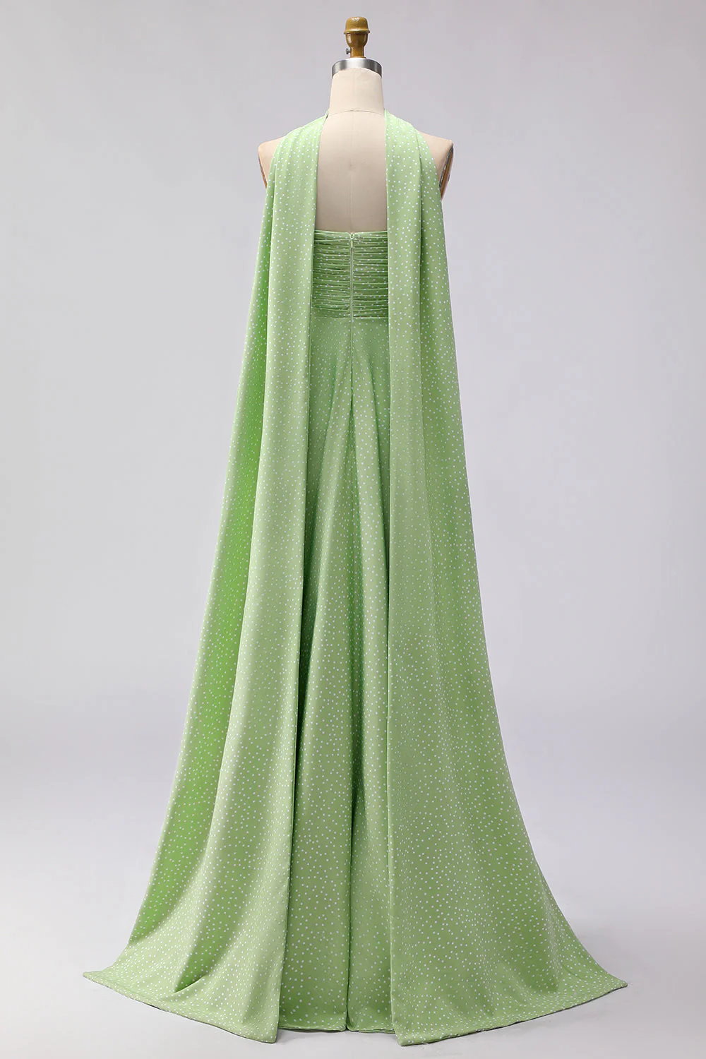Green White Polka Dots A Line Strapless Pleated Convertible Long Bridesmaid Dress - Image 2