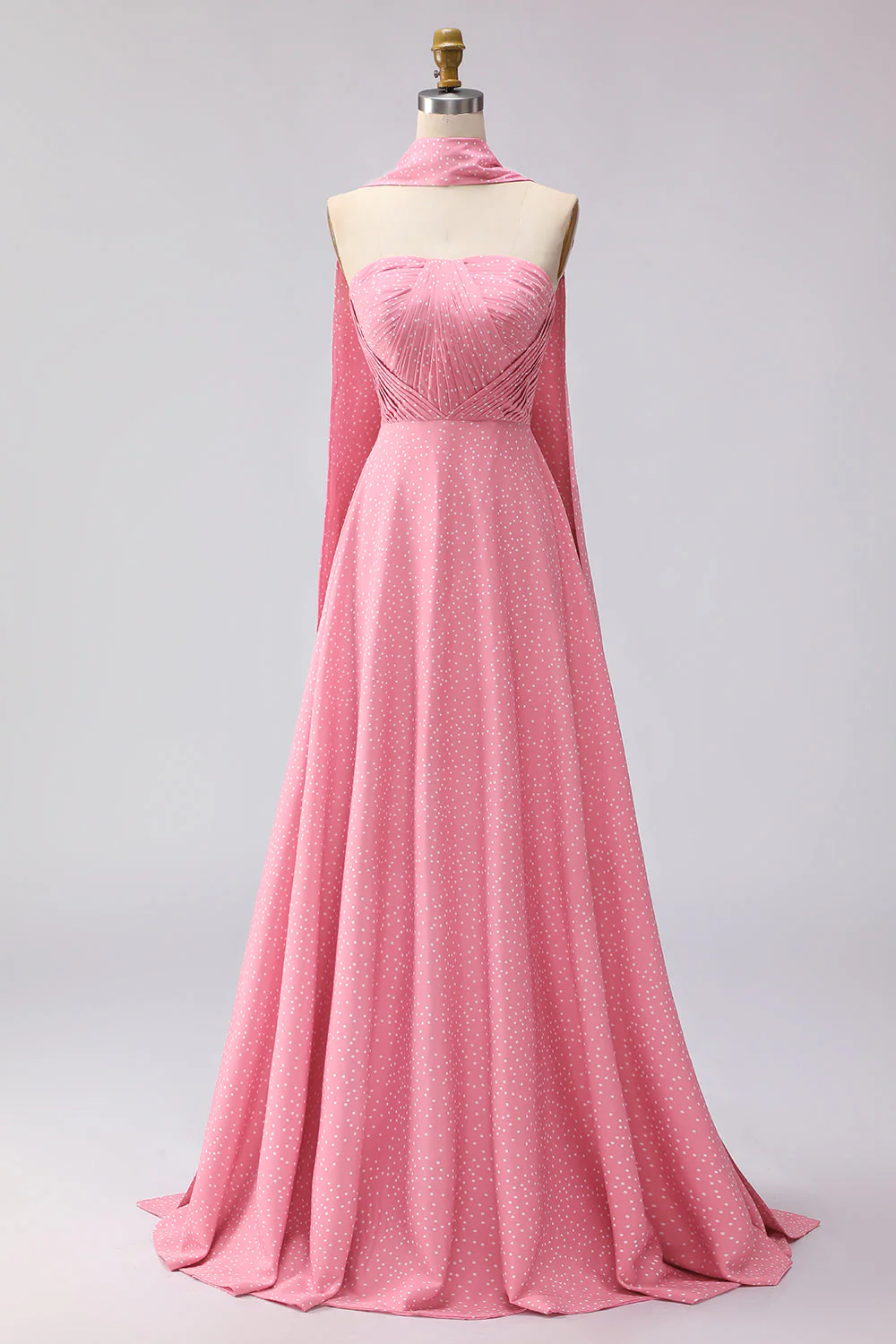 Green White Polka Dots A Line Strapless Pleated Convertible Long Bridesmaid Dress - Image 7