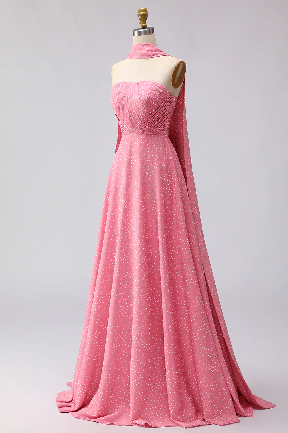 Green White Polka Dots A Line Strapless Pleated Convertible Long Bridesmaid Dress - Image 9