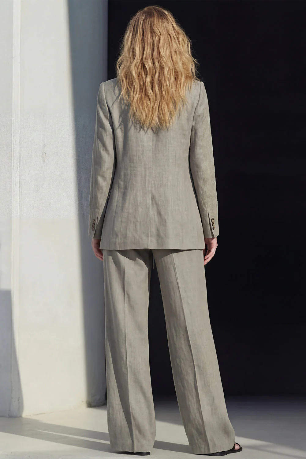 Grey Notched Lapel 2 Piece Women's Work Suits with Pockets - Image 2