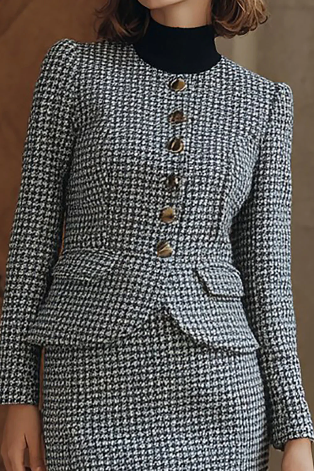 Grey 2 Piece Tweed Pencil Midi Work Dress - Image 3