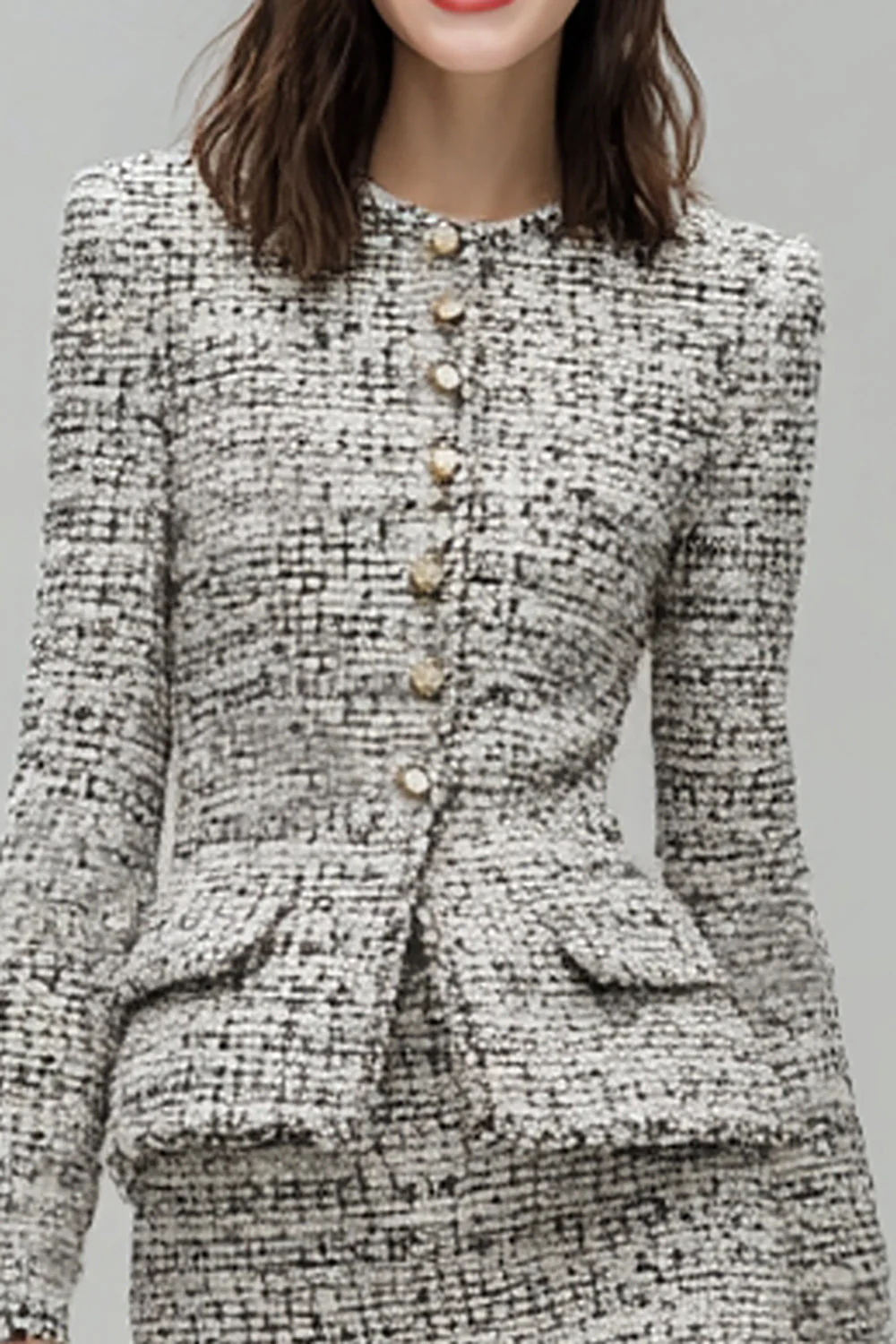 Grey 2 Piece Tweed Pencil Short Work Dress - Image 2