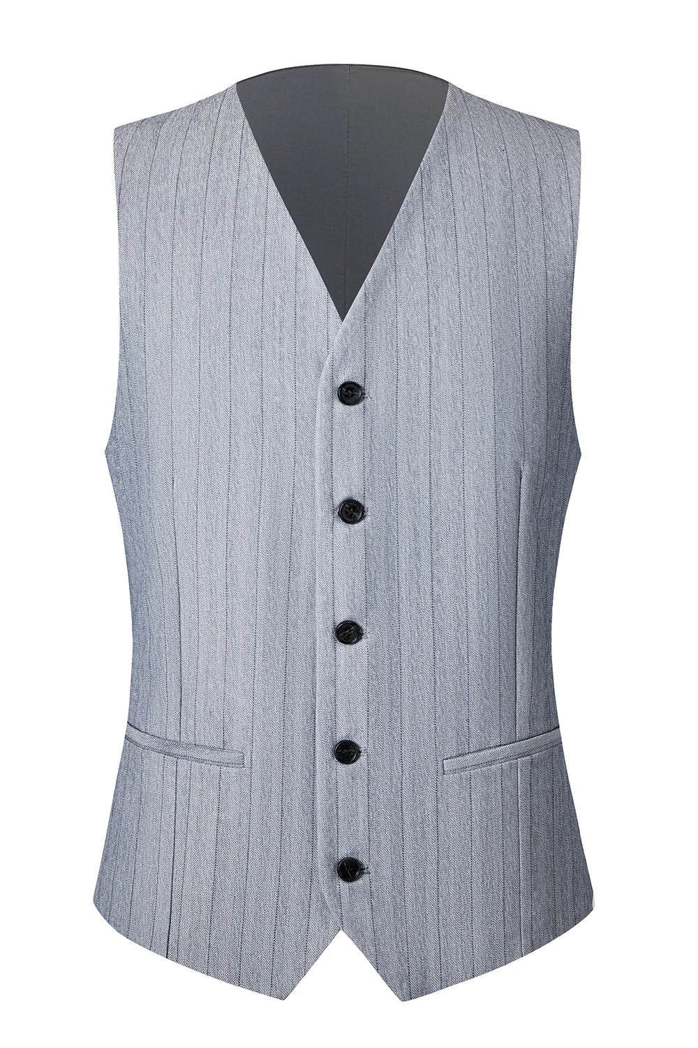 Grey 3 Pieces Peak Lapel Men's Suits - Image 4