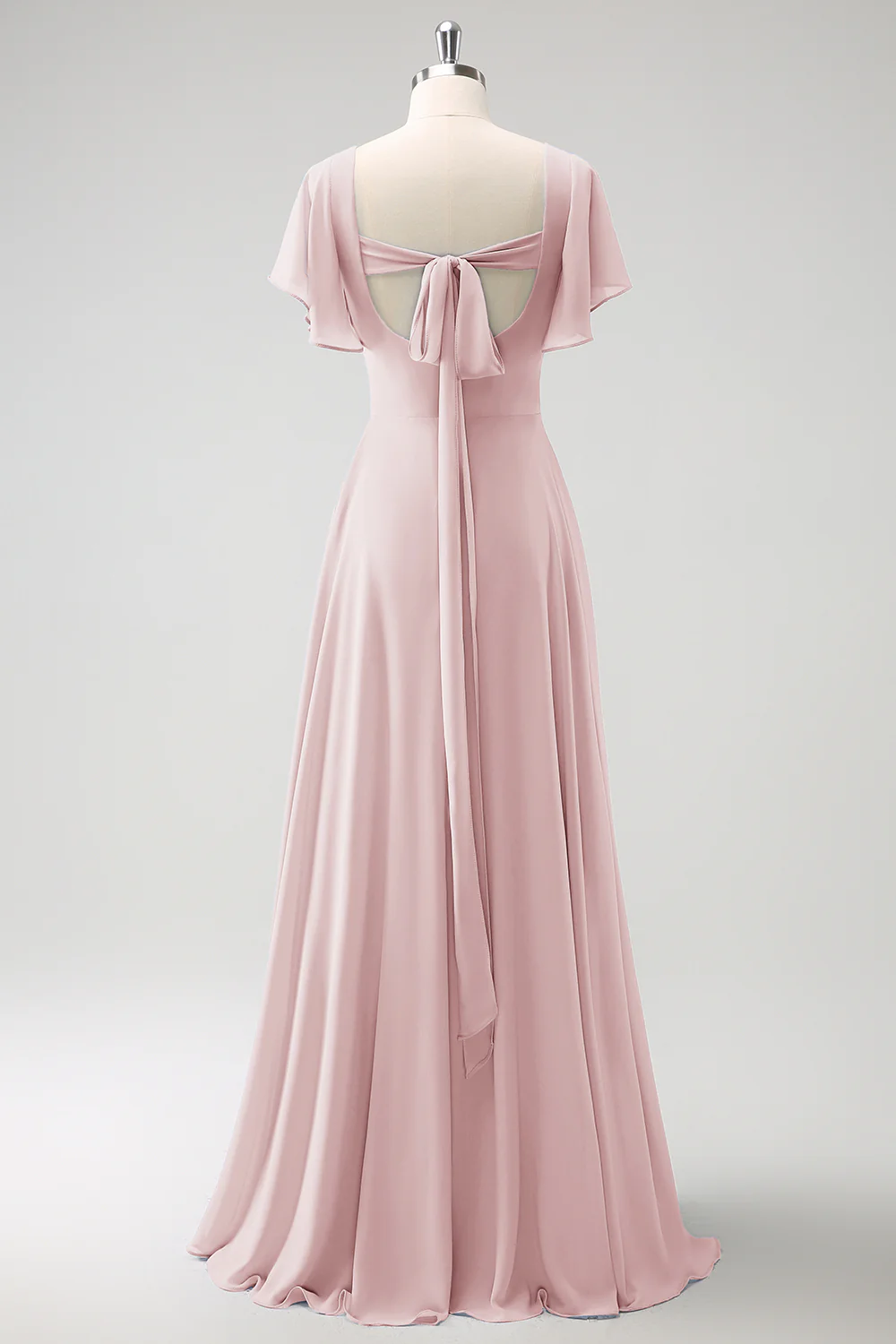 Grey Blue A Line Chiffon Long Bridesmaid Dress with Slit - Image 10