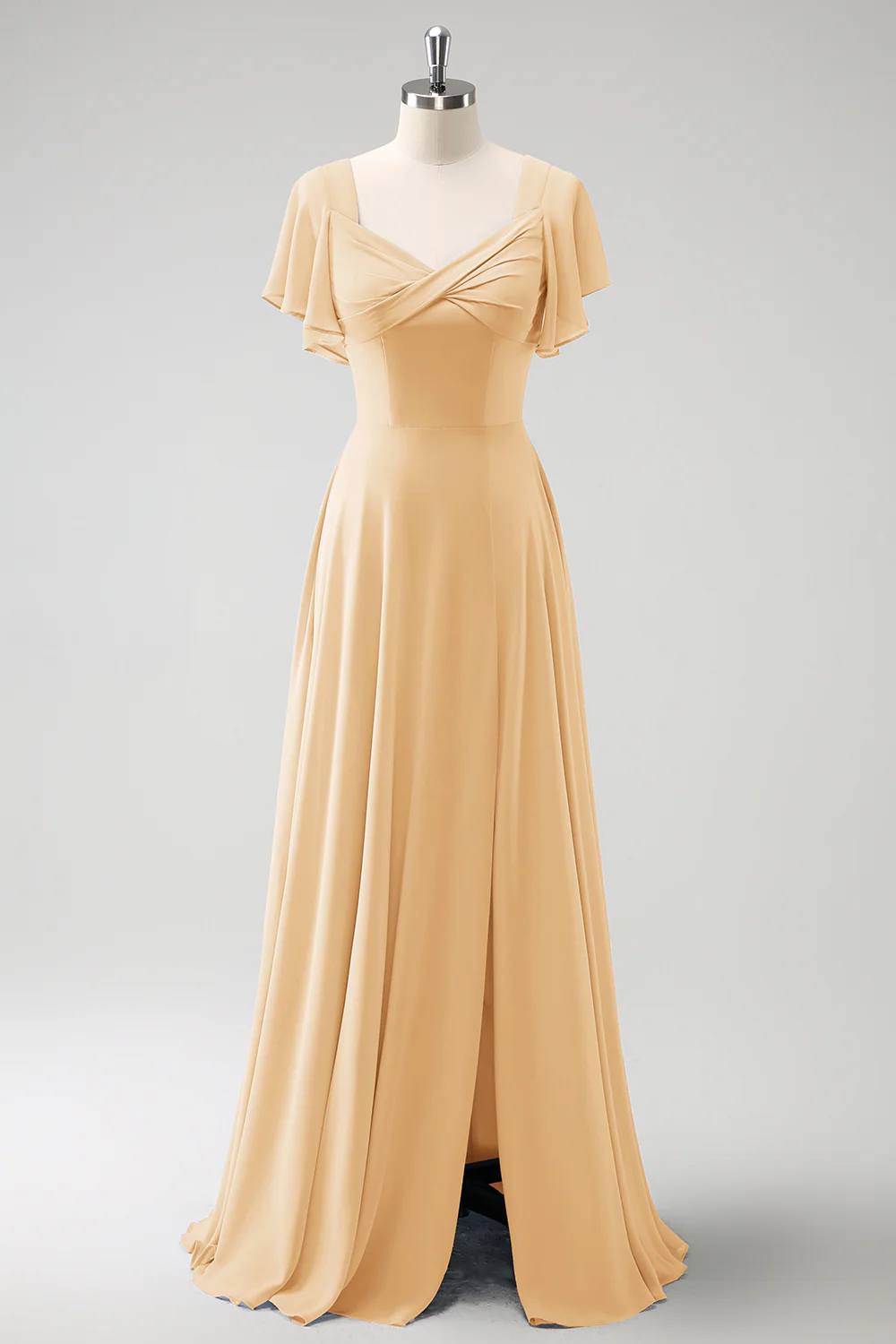 Grey Blue A Line Chiffon Long Bridesmaid Dress with Slit - Image 11