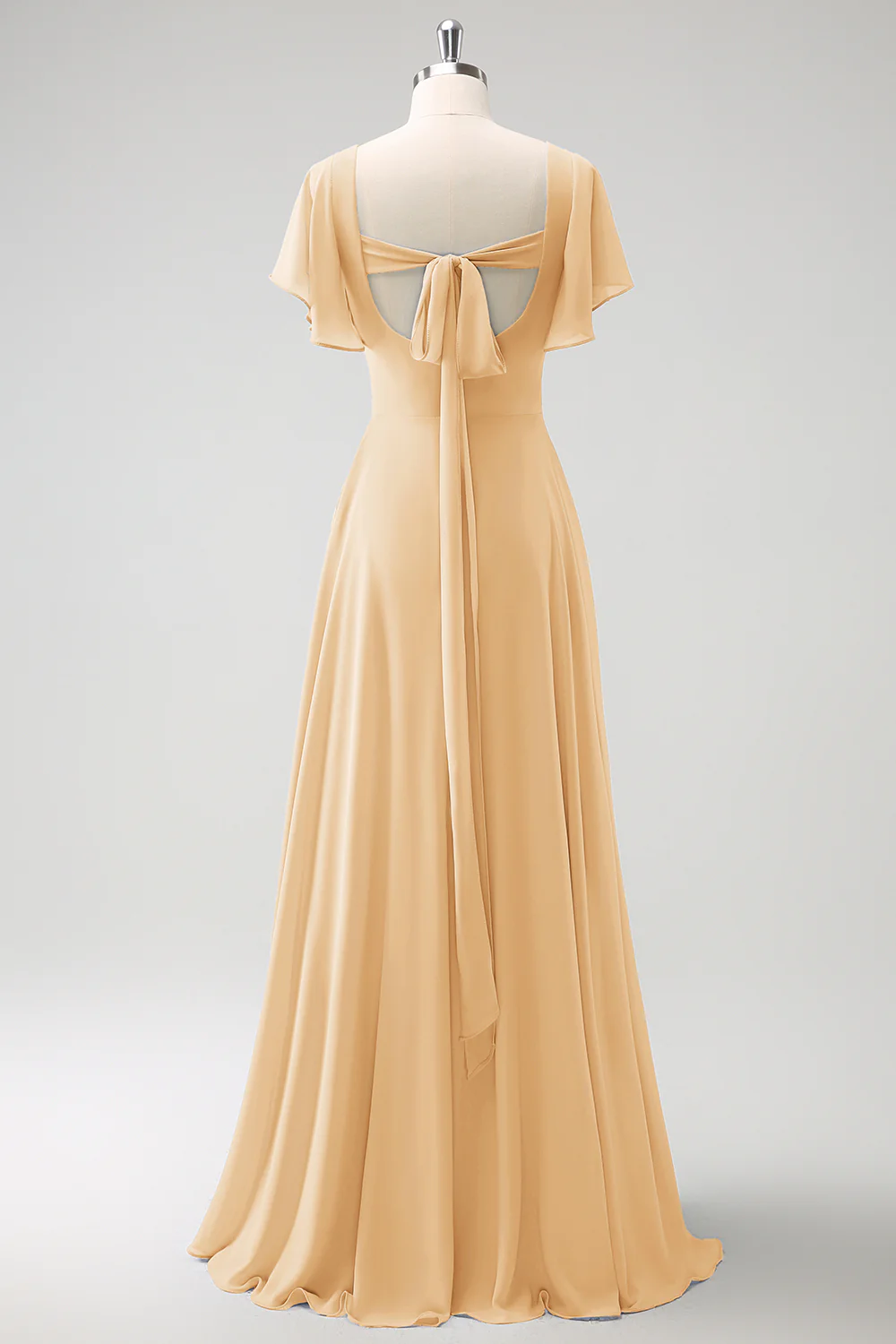 Grey Blue A Line Chiffon Long Bridesmaid Dress with Slit - Image 12