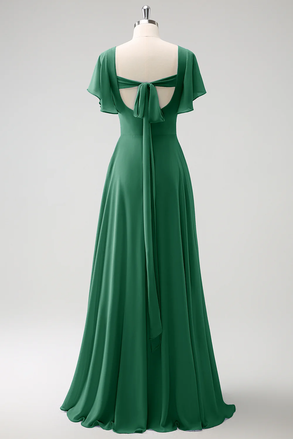 Grey Blue A Line Chiffon Long Bridesmaid Dress with Slit - Image 13