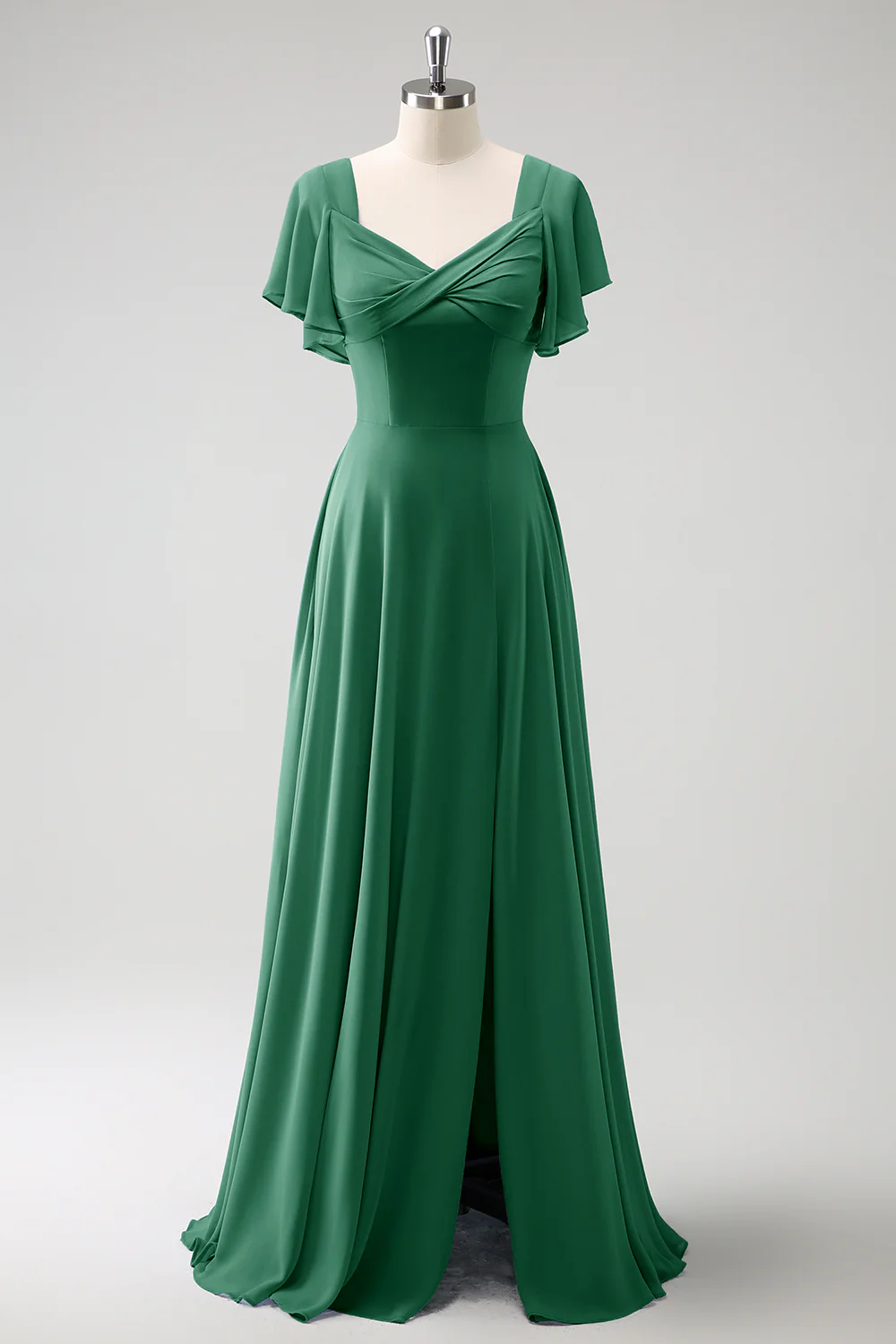 Grey Blue A Line Chiffon Long Bridesmaid Dress with Slit - Image 14