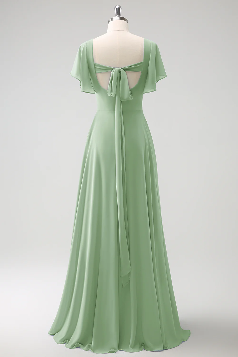Grey Blue A Line Chiffon Long Bridesmaid Dress with Slit - Image 16