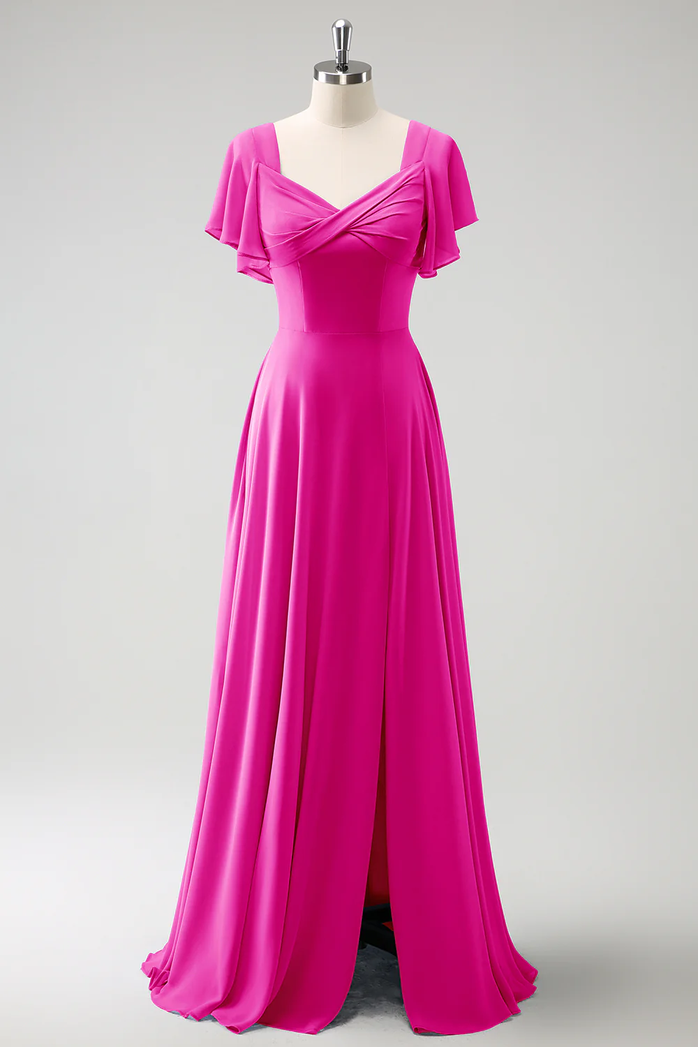 Grey Blue A Line Chiffon Long Bridesmaid Dress with Slit - Image 17