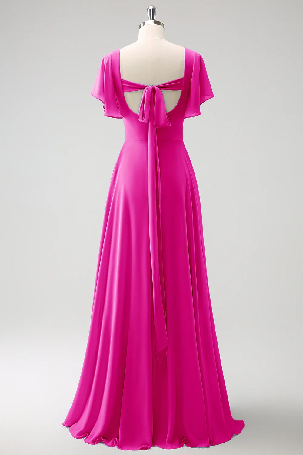 Grey Blue A Line Chiffon Long Bridesmaid Dress with Slit - Image 18