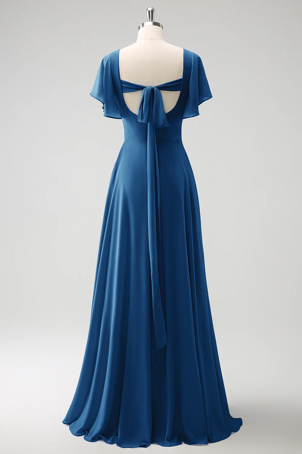 Grey Blue A Line Chiffon Long Bridesmaid Dress with Slit - Image 20