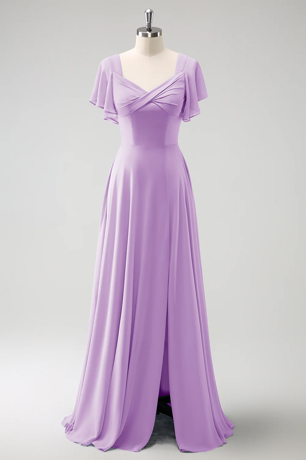 Grey Blue A Line Chiffon Long Bridesmaid Dress with Slit - Image 21