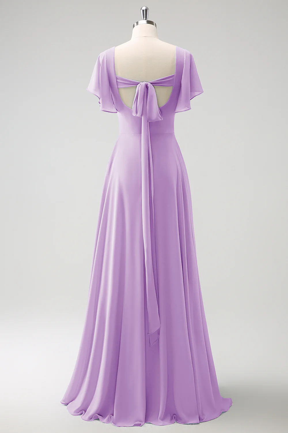 Grey Blue A Line Chiffon Long Bridesmaid Dress with Slit - Image 22