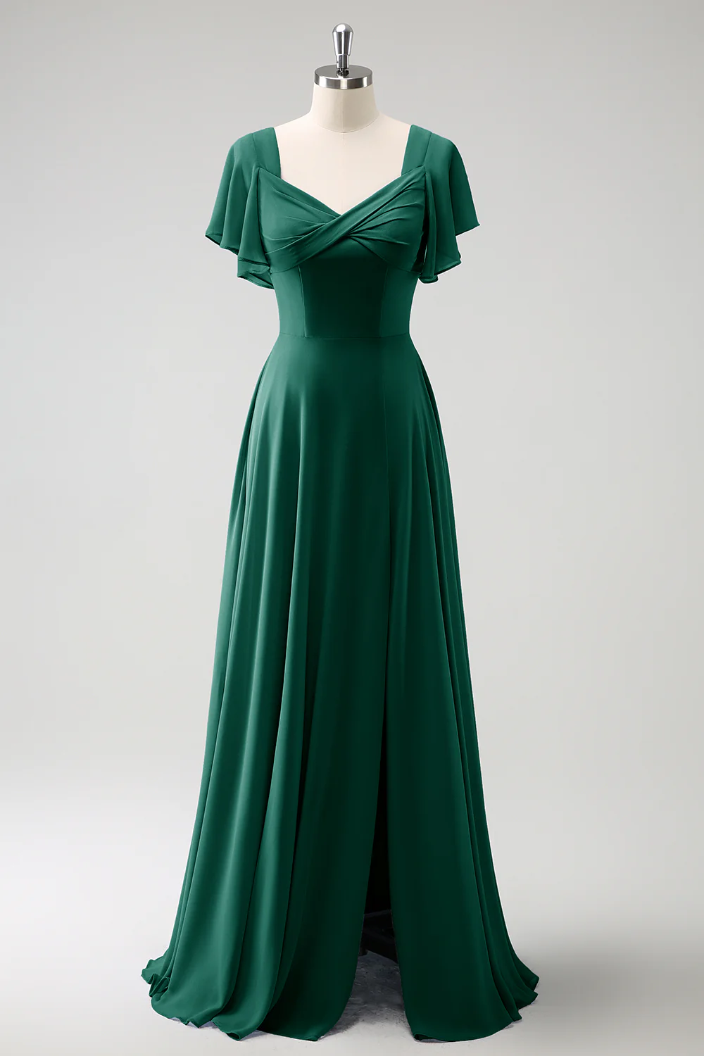 Grey Blue A Line Chiffon Long Bridesmaid Dress with Slit - Image 23