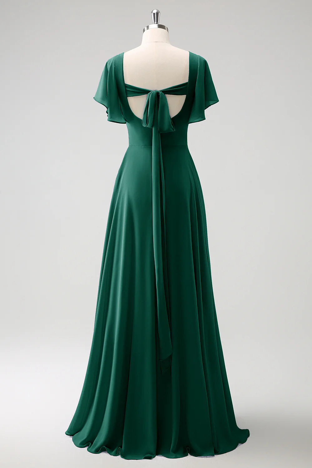 Grey Blue A Line Chiffon Long Bridesmaid Dress with Slit - Image 24