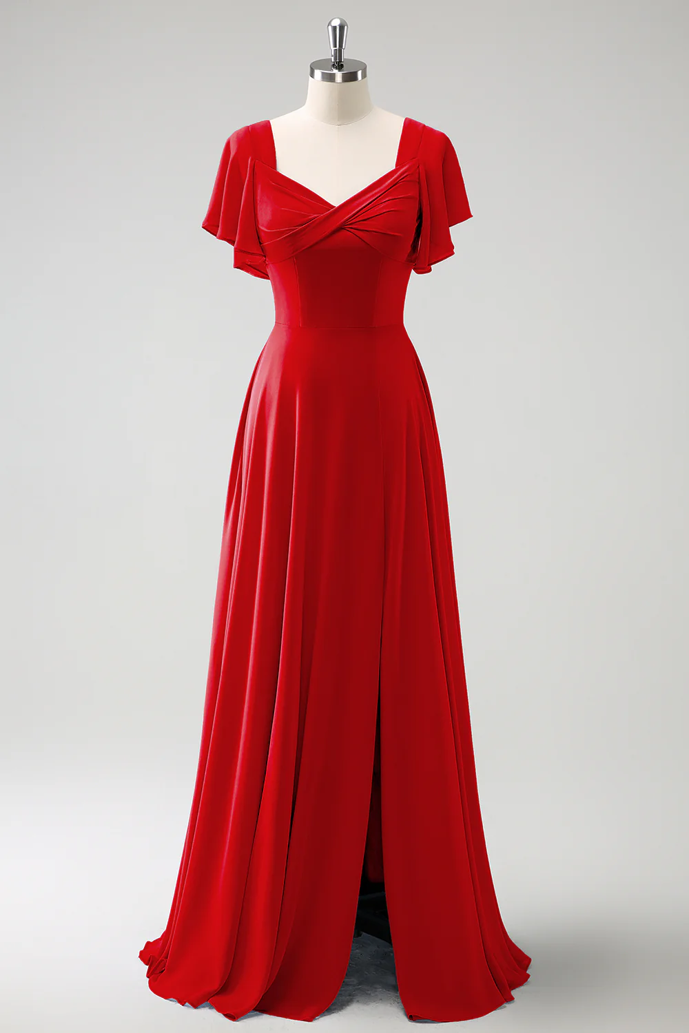 Grey Blue A Line Chiffon Long Bridesmaid Dress with Slit - Image 25