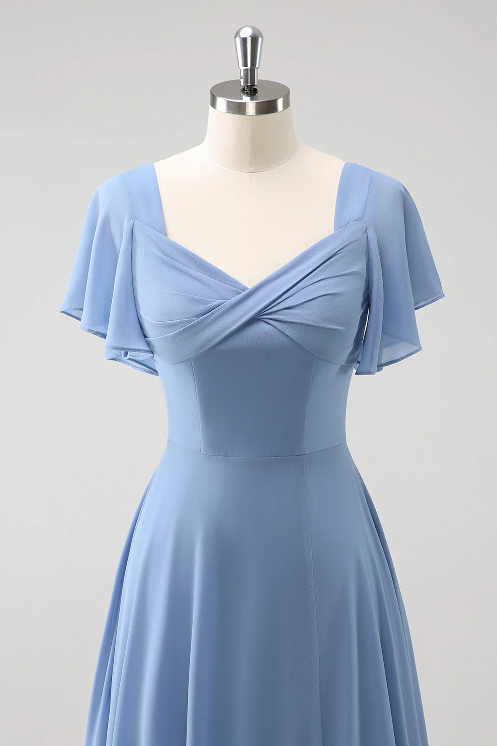 Grey Blue A Line Chiffon Long Bridesmaid Dress with Slit - Image 4