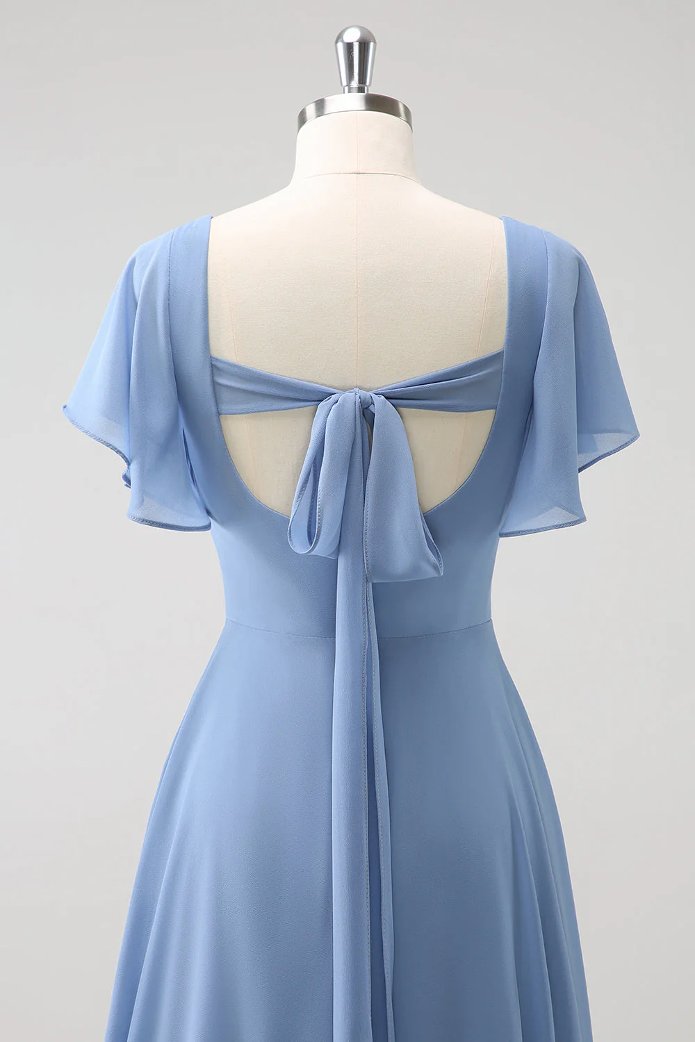 Grey Blue A Line Chiffon Long Bridesmaid Dress with Slit - Image 5