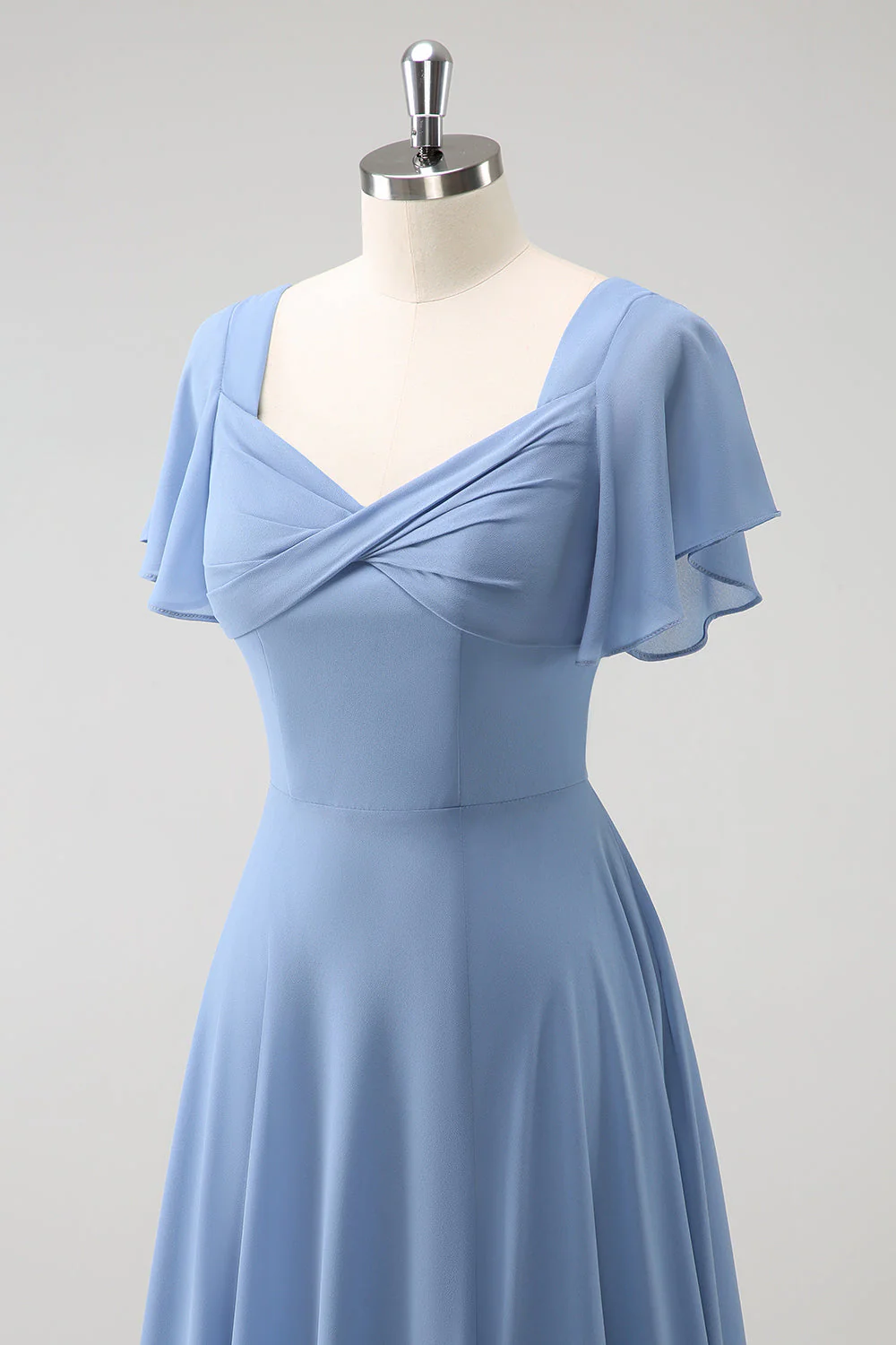 Grey Blue A Line Chiffon Long Bridesmaid Dress with Slit - Image 6
