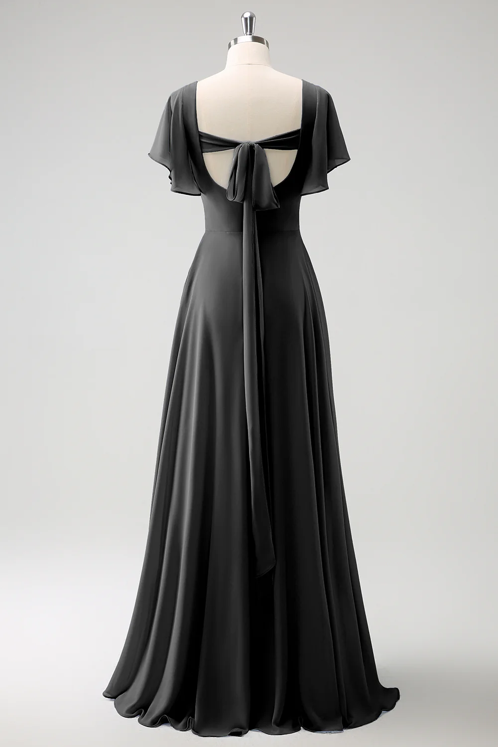 Grey Blue A Line Chiffon Long Bridesmaid Dress with Slit - Image 8