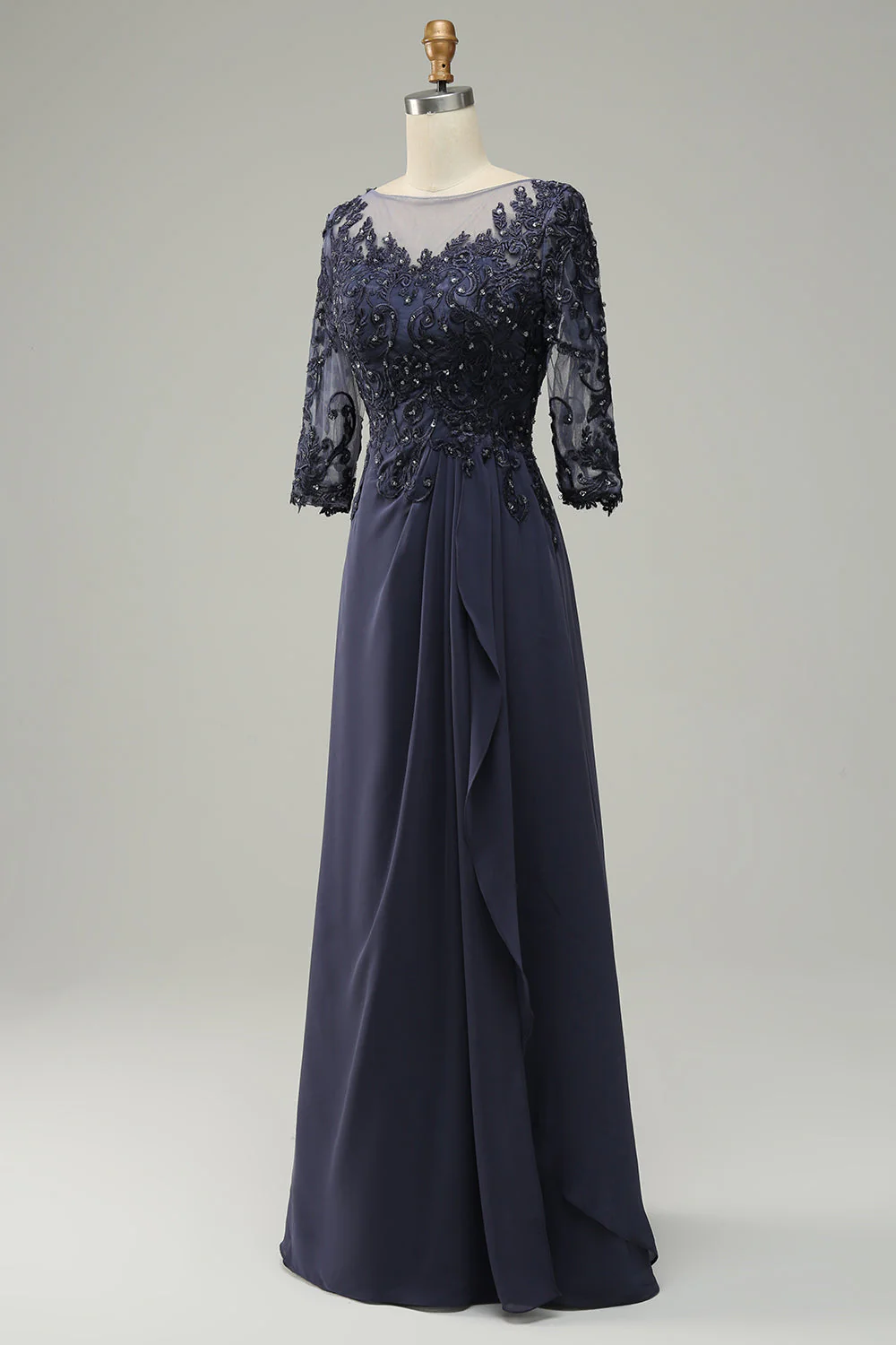Grey Blue A-Line Half Sleeves Choir Dress with Embroidery - Image 4
