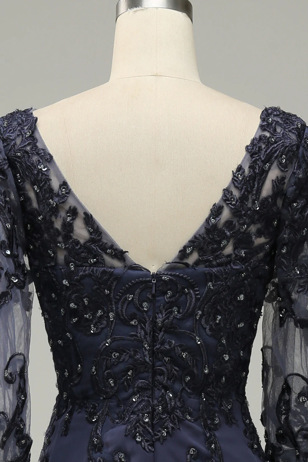 Grey Blue A-Line Half Sleeves Choir Dress with Embroidery - Image 6