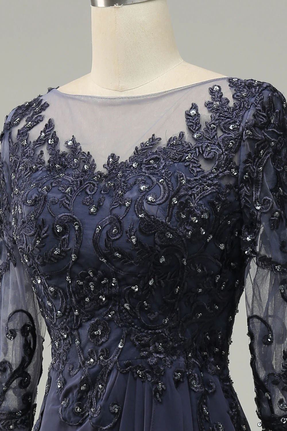 Grey Blue A-Line Half Sleeves Choir Dress with Embroidery - Image 7