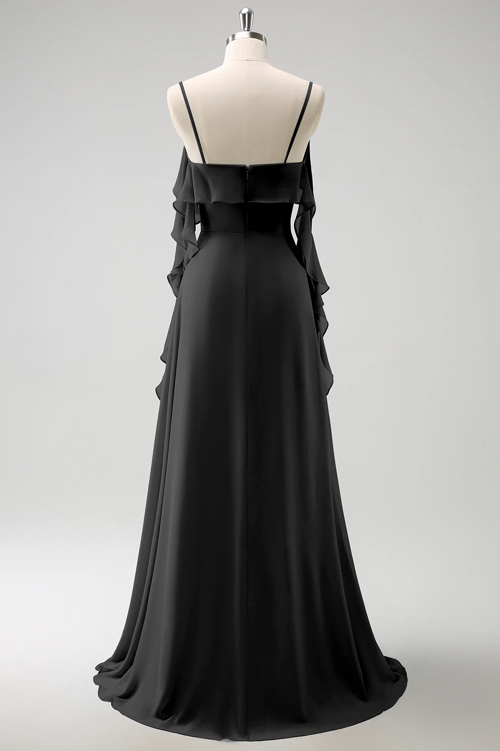 Grey Blue A-Line Spaghetti Straps Chiffon Long Bridesmaid Dress with Slit - Image 11