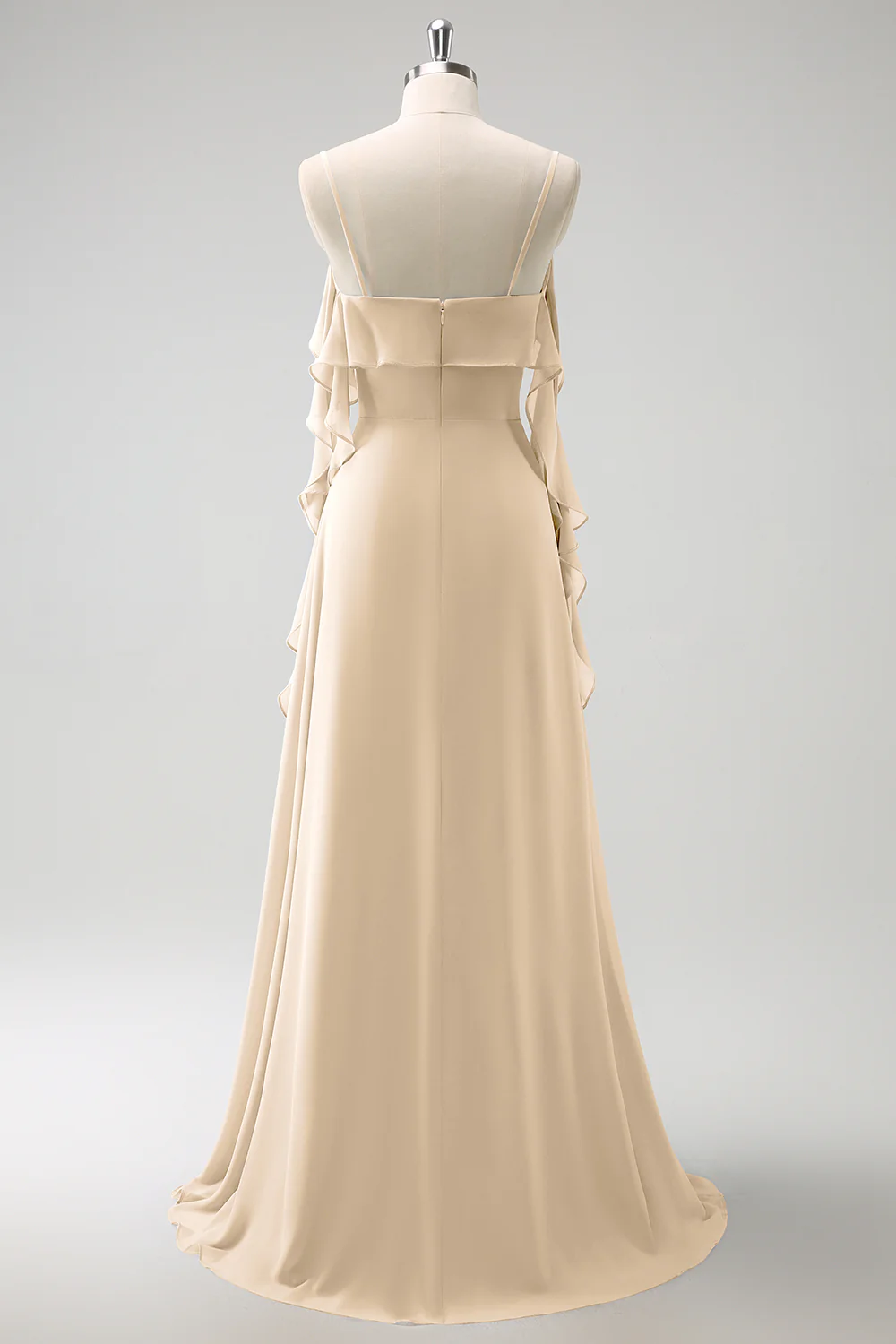 Grey Blue A-Line Spaghetti Straps Chiffon Long Bridesmaid Dress with Slit - Image 15