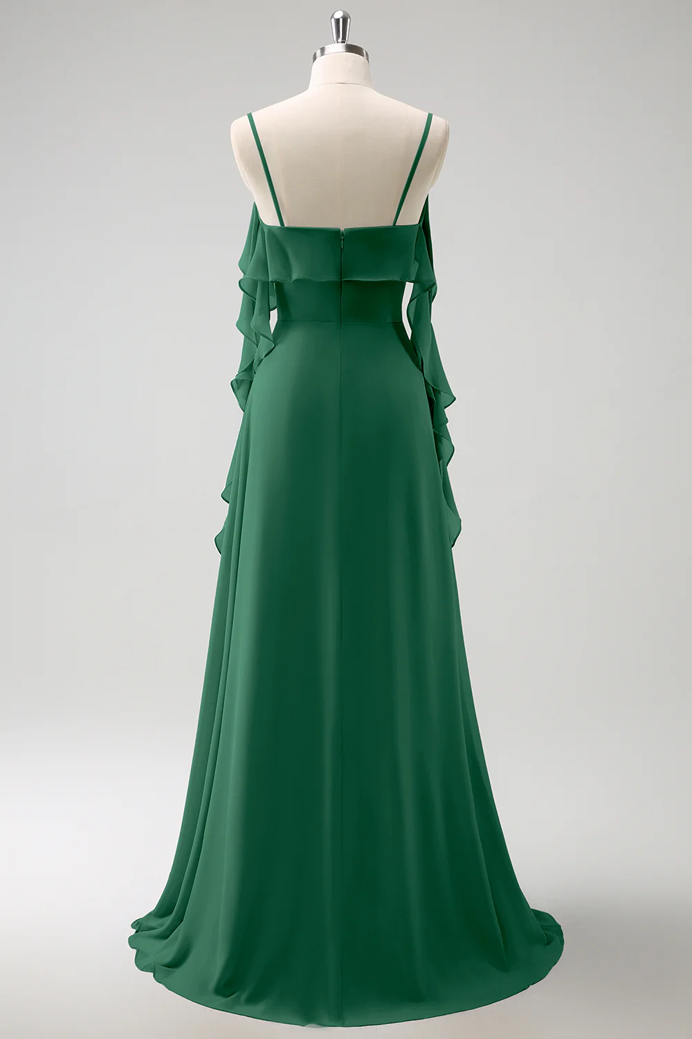 Grey Blue A-Line Spaghetti Straps Chiffon Long Bridesmaid Dress with Slit - Image 17
