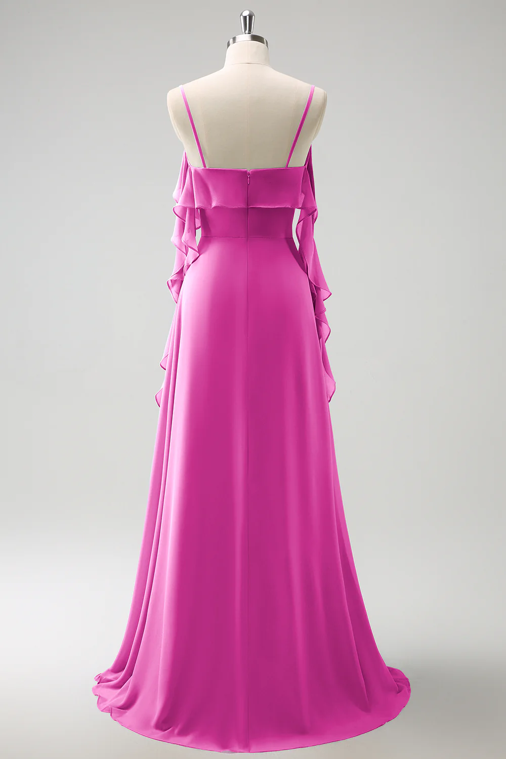 Grey Blue A-Line Spaghetti Straps Chiffon Long Bridesmaid Dress with Slit - Image 23
