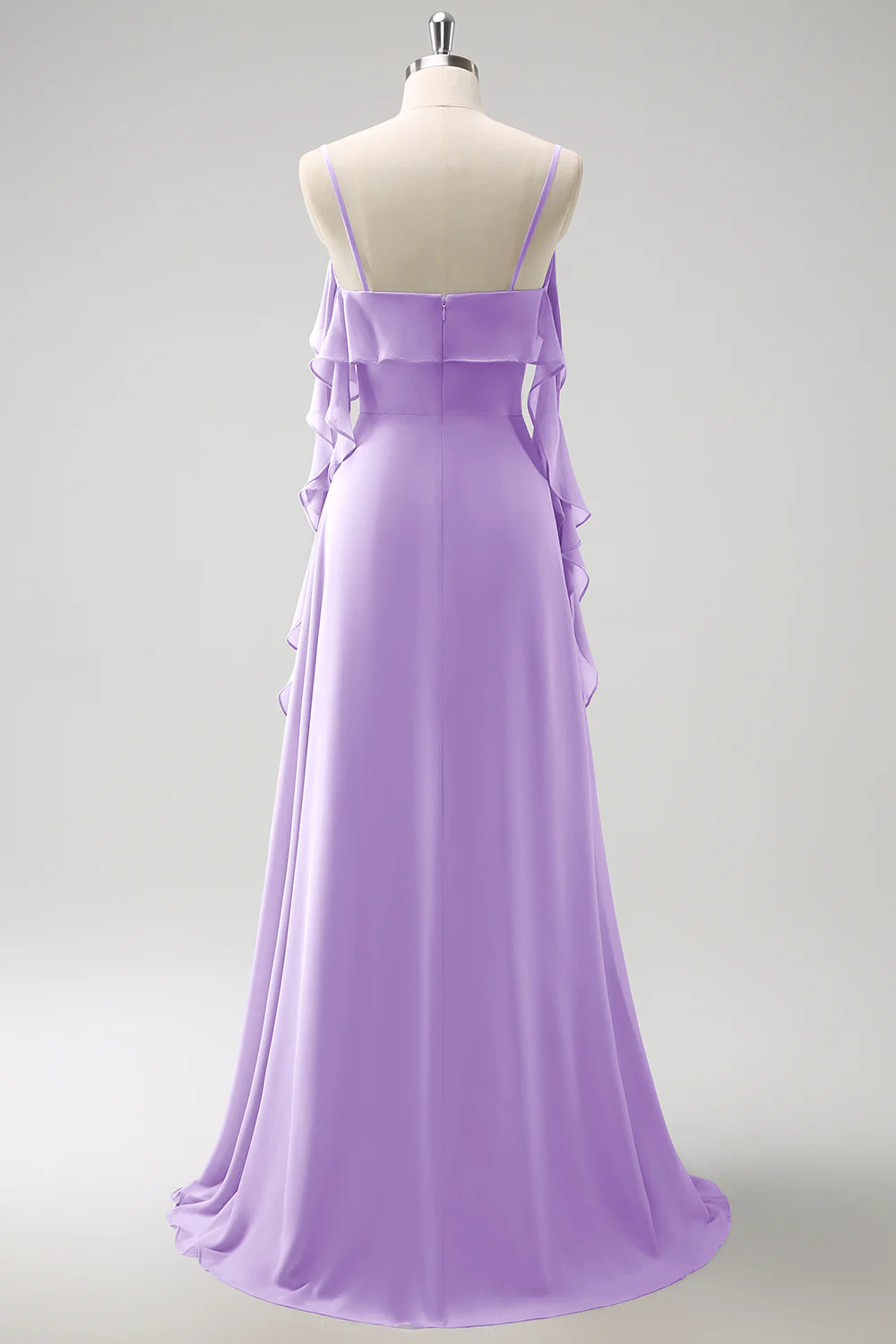 Grey Blue A-Line Spaghetti Straps Chiffon Long Bridesmaid Dress with Slit - Image 27