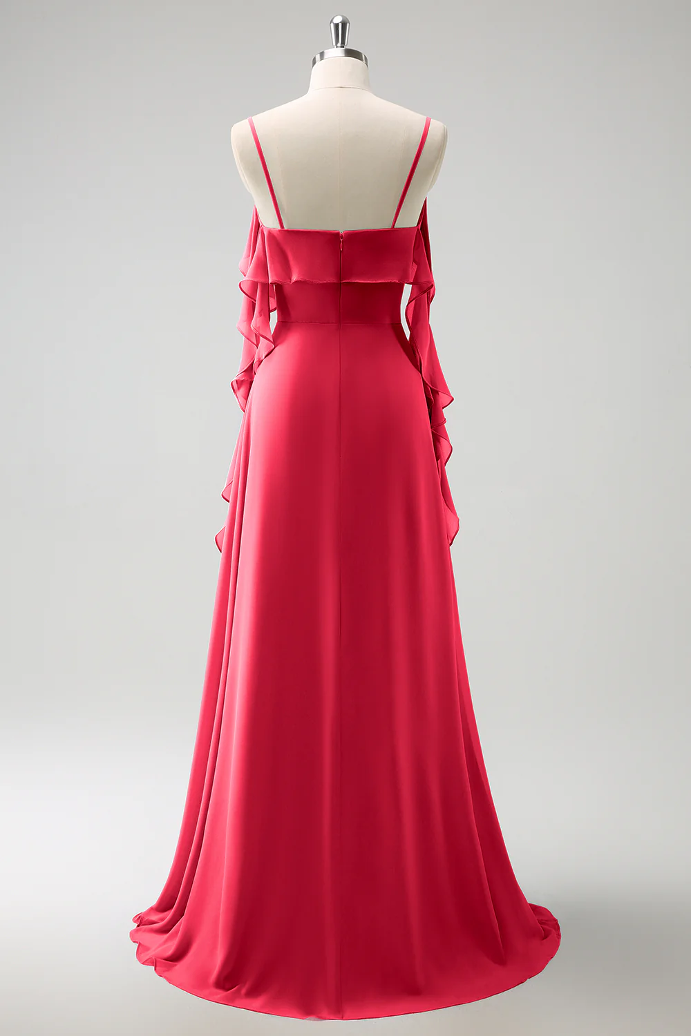Grey Blue A-Line Spaghetti Straps Chiffon Long Bridesmaid Dress with Slit - Image 29