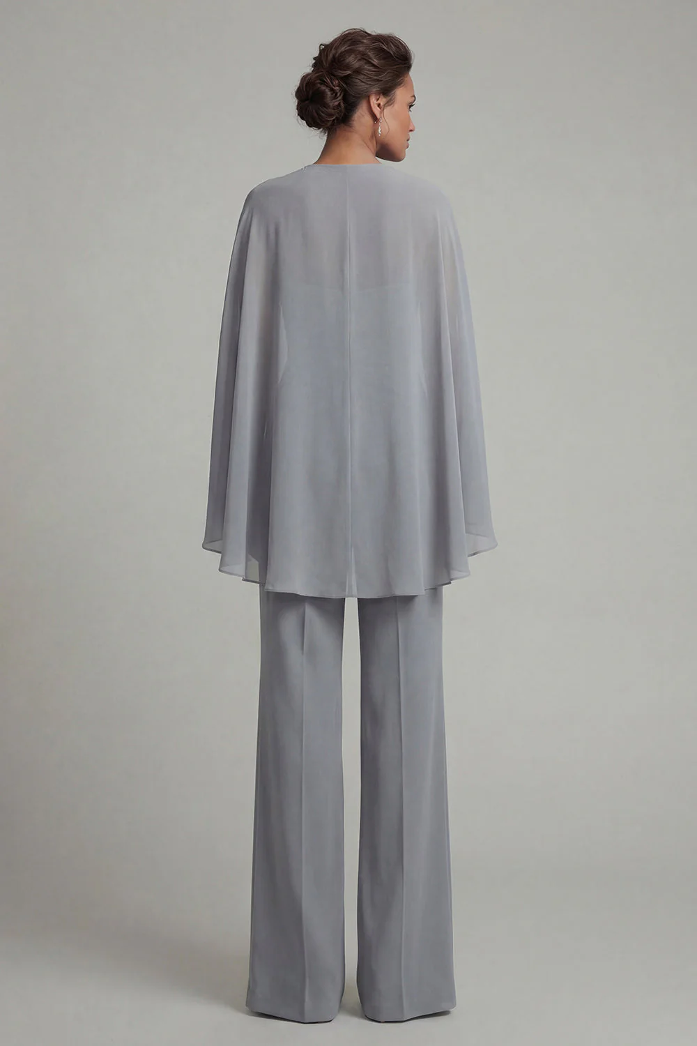 Grey Blue Halter Chiffon Long Mother of the Bride Jumpsuit with Cape - Image 2