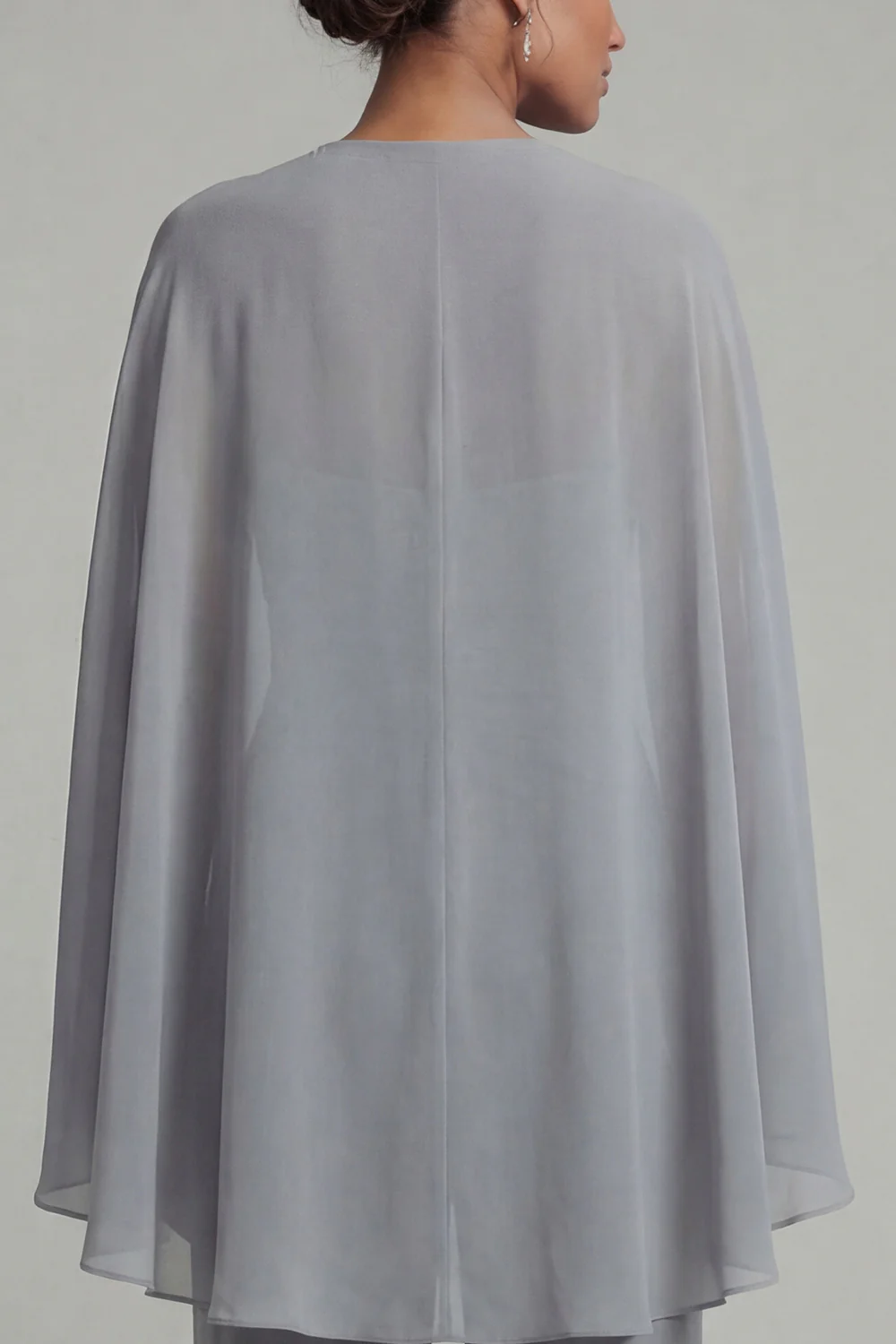Grey Blue Halter Chiffon Long Mother of the Bride Jumpsuit with Cape - Image 5