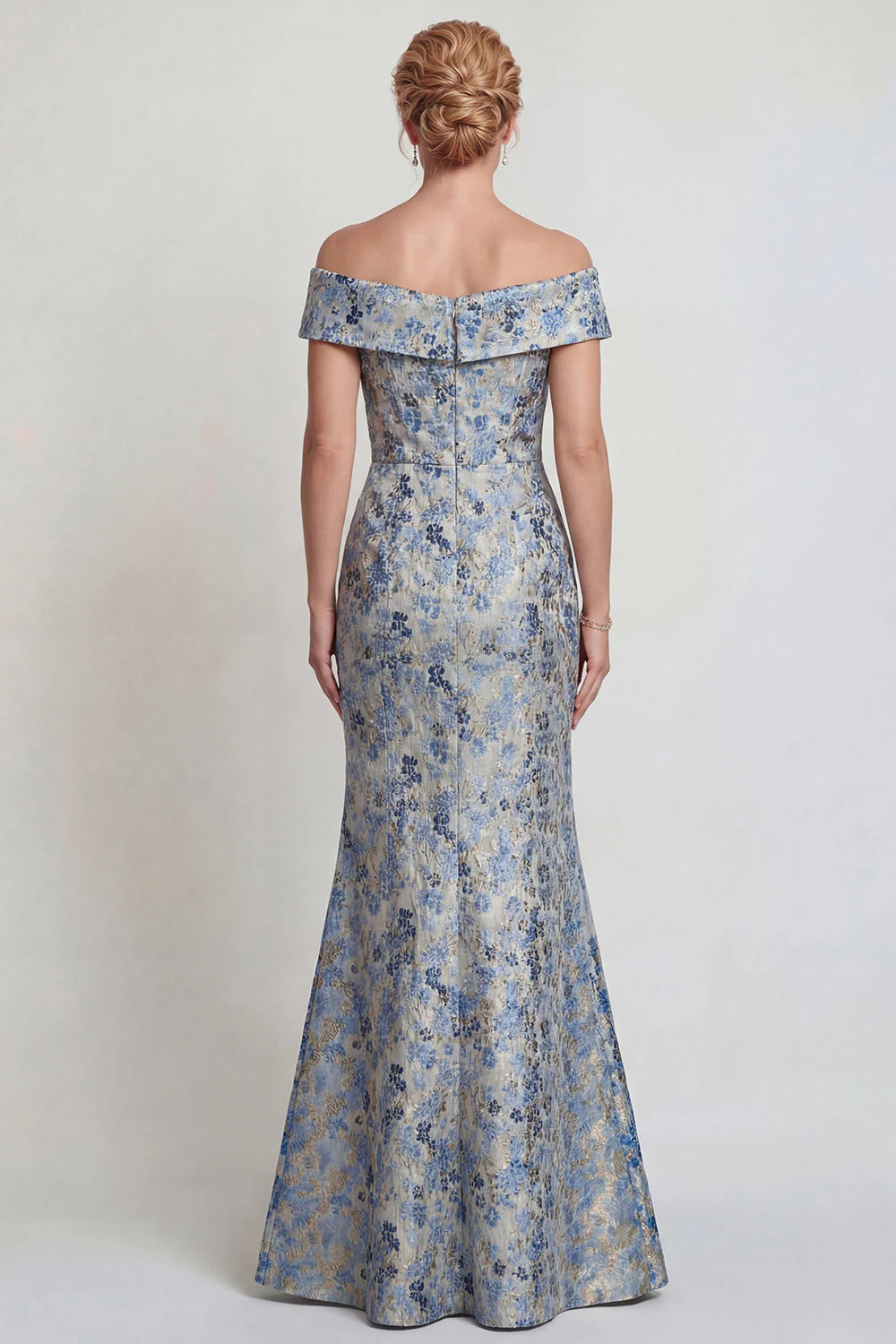 Grey Blue Flower Off the Shoulder Mermaid Long Mother of the Bride Dress - Image 2