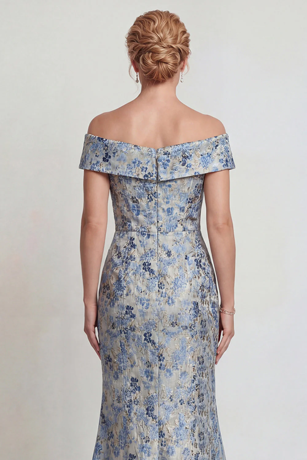 Grey Blue Flower Off the Shoulder Mermaid Long Mother of the Bride Dress - Image 5