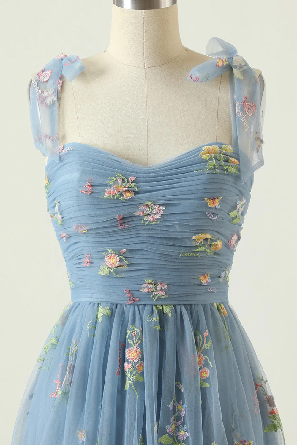 Grey Blue Long Prom Dress With Embroidery - Image 4