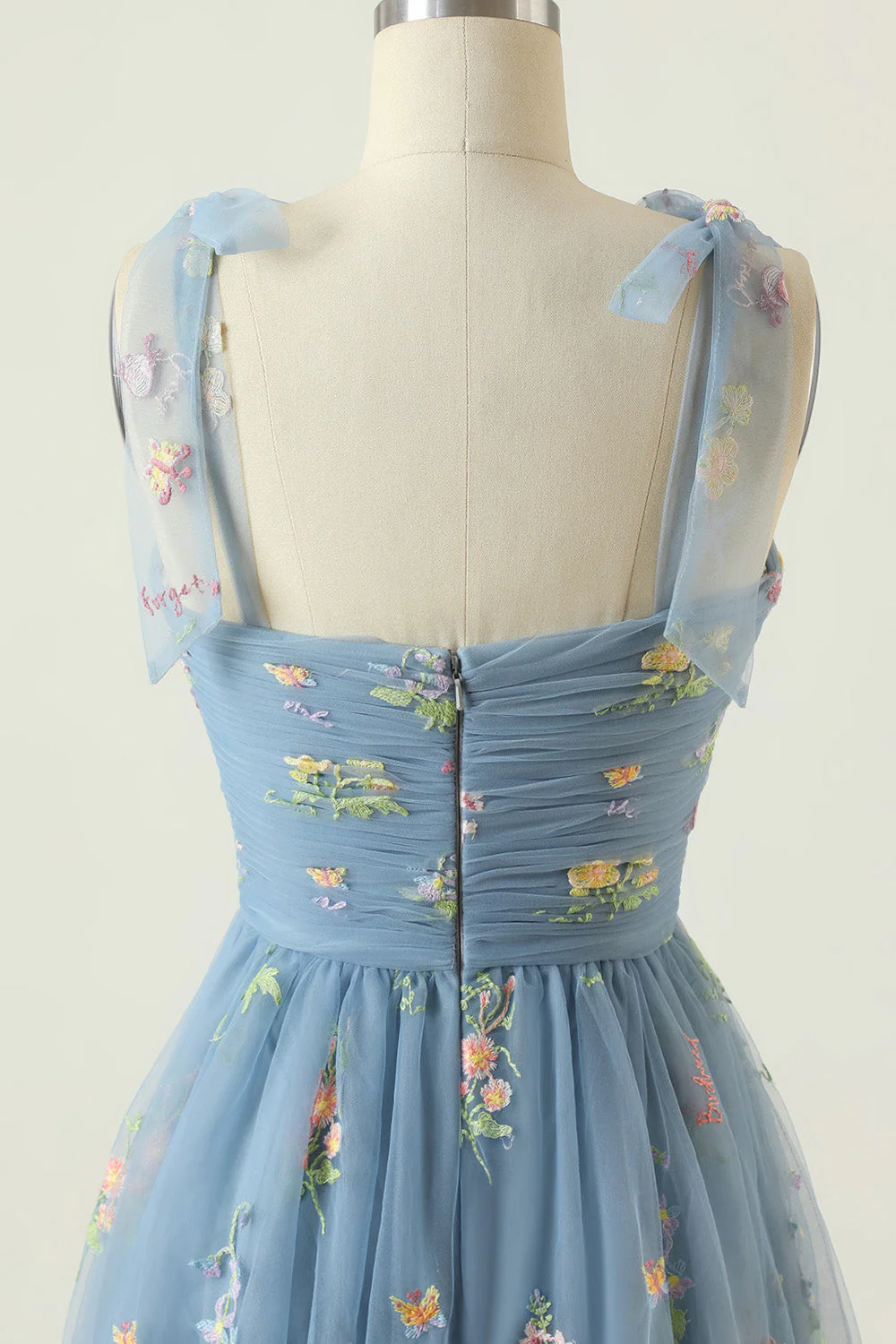 Grey Blue Long Prom Dress With Embroidery - Image 5