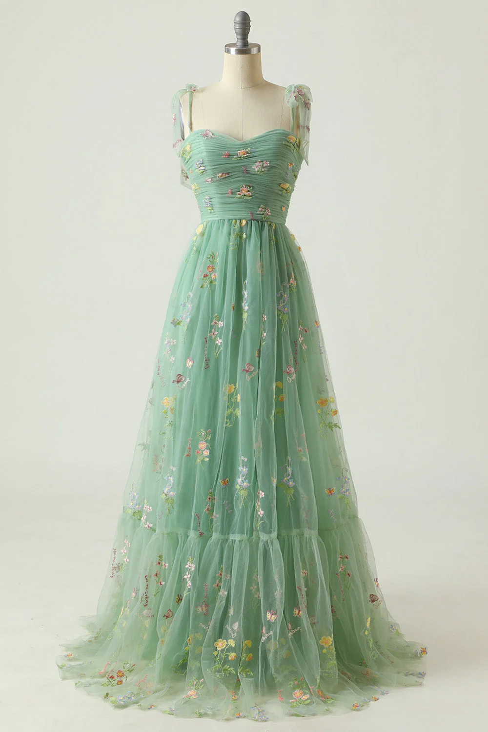 Grey Blue Long Prom Dress With Embroidery - Image 6