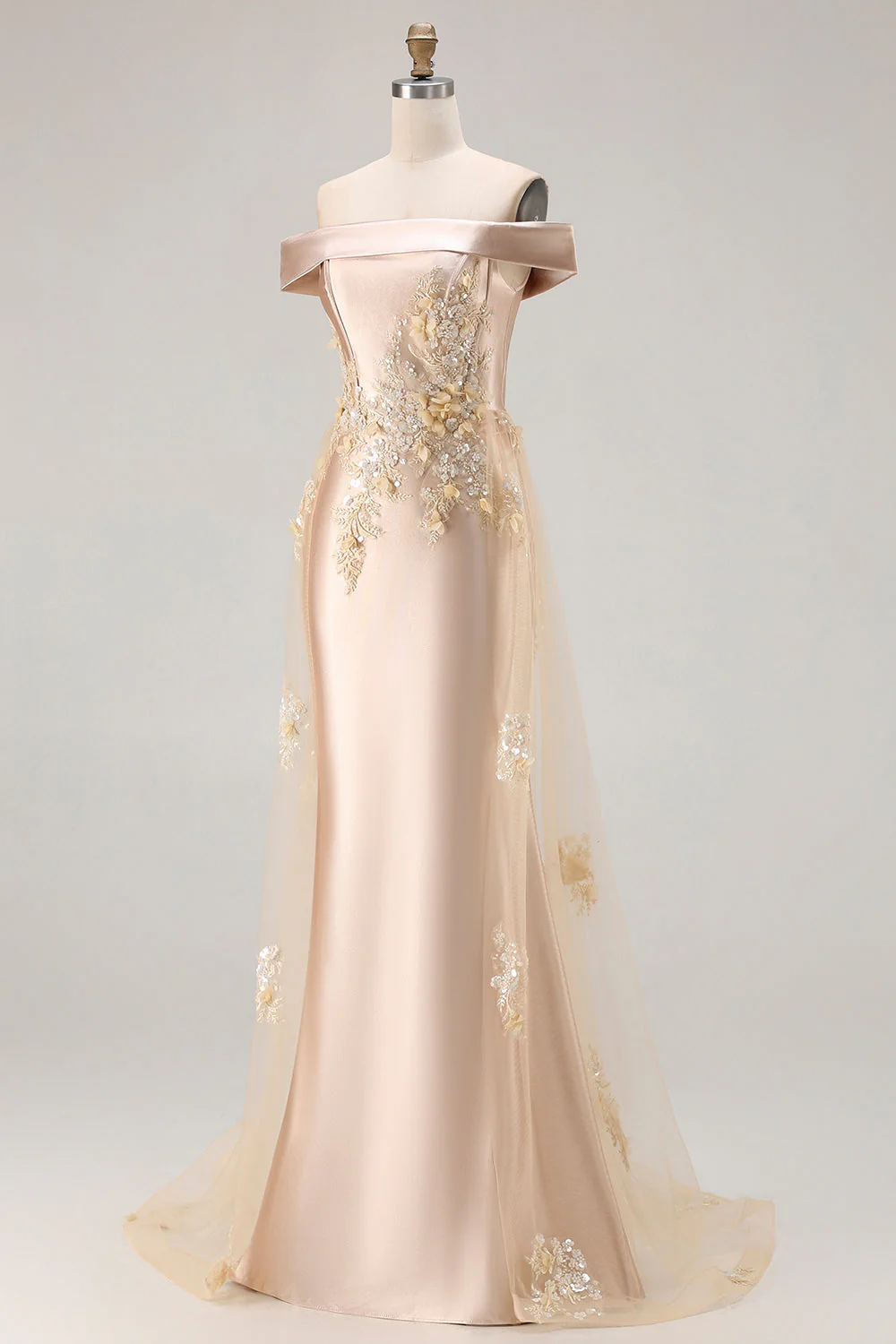 Grey Blue Off the Shoulder Mermaid Appliqued Mother of the Bride Dress with Sequins - Image 11
