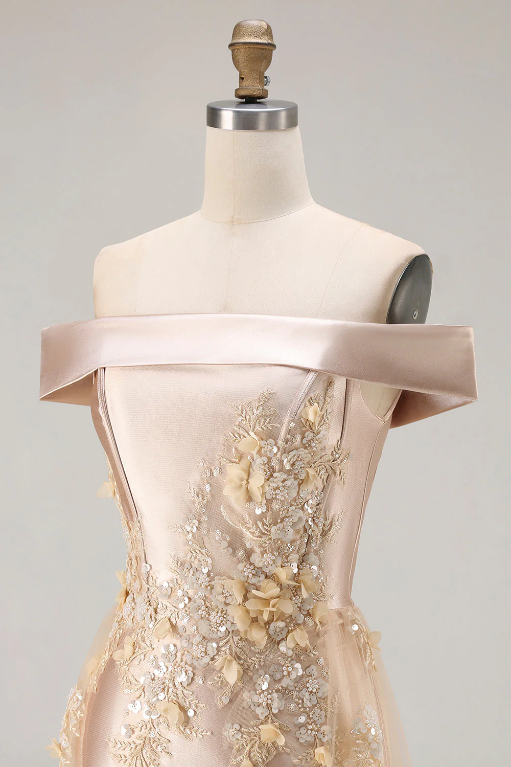 Grey Blue Off the Shoulder Mermaid Appliqued Mother of the Bride Dress with Sequins - Image 15