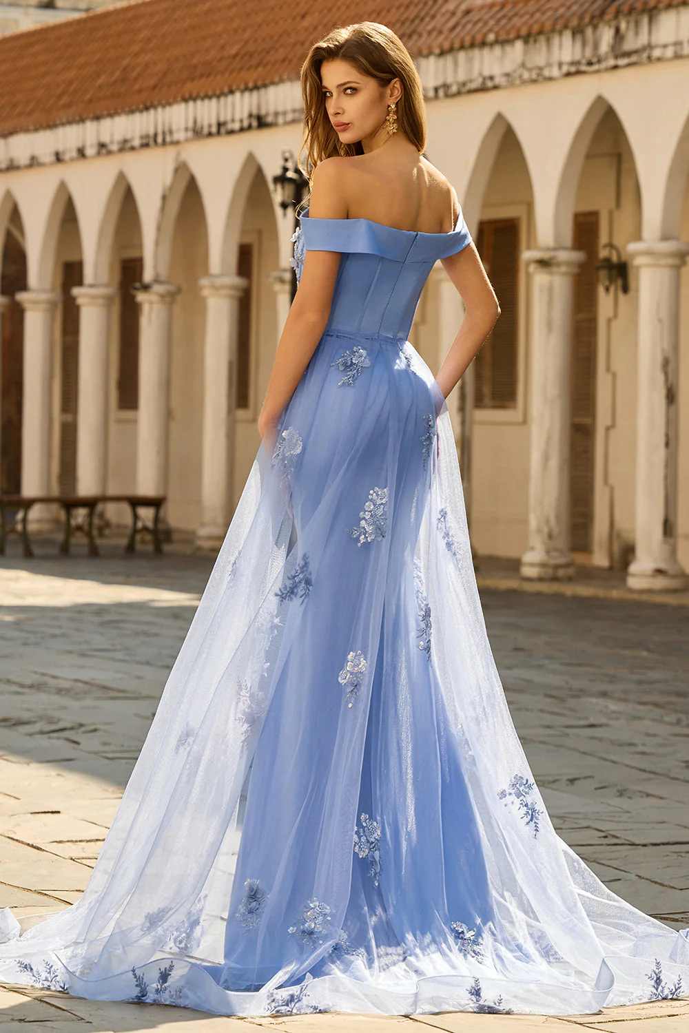 Grey Blue Off the Shoulder Mermaid Appliqued Mother of the Bride Dress with Sequins - Image 2