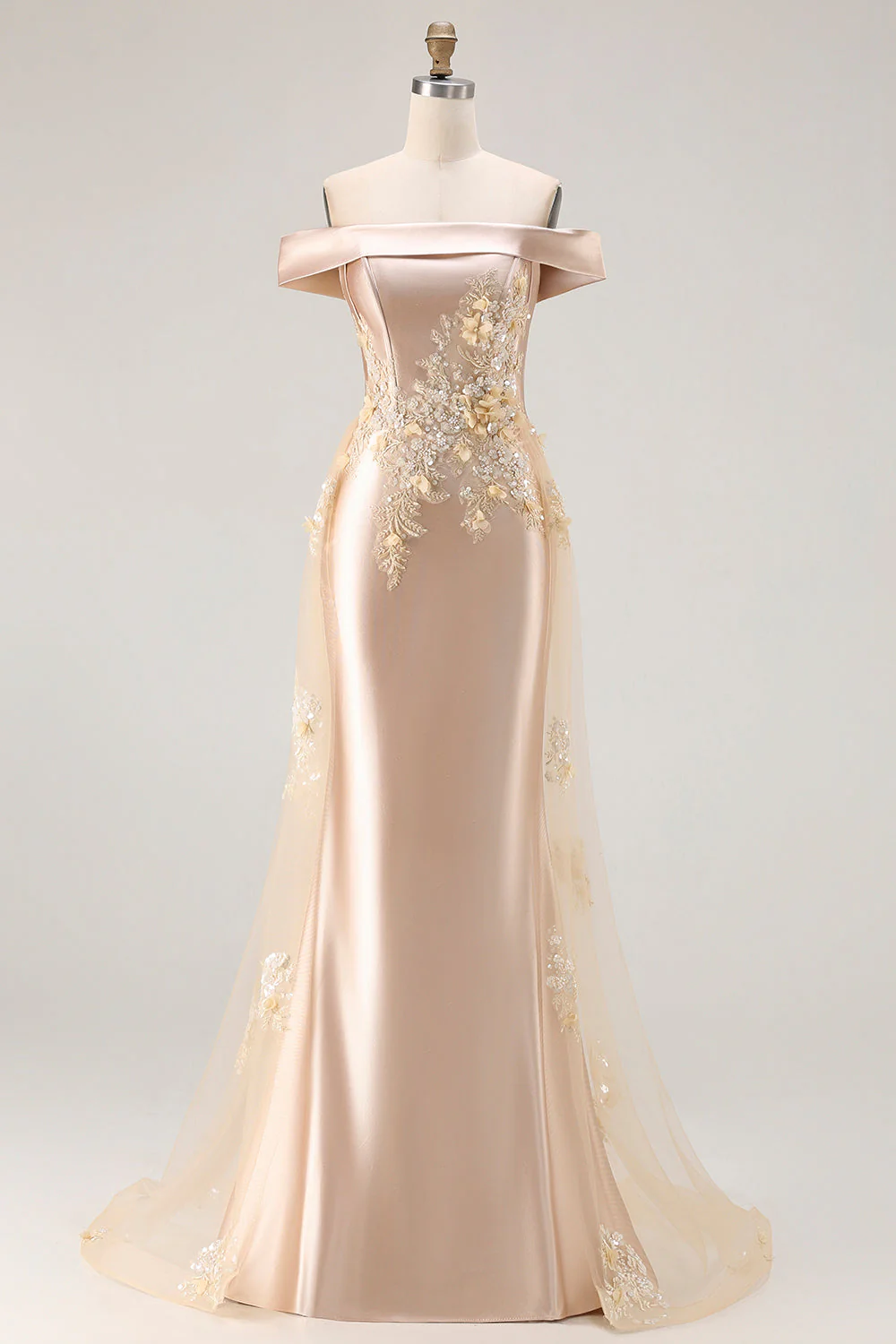 Grey Blue Off the Shoulder Mermaid Appliqued Mother of the Bride Dress with Sequins - Image 9