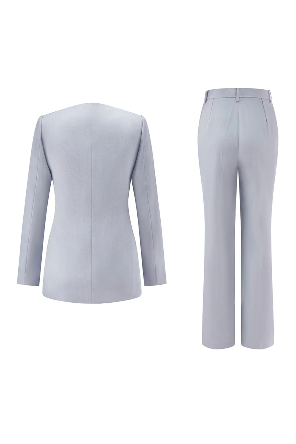 Grey Blue 2-Piece One Button Women Suits with Lace - Image 2