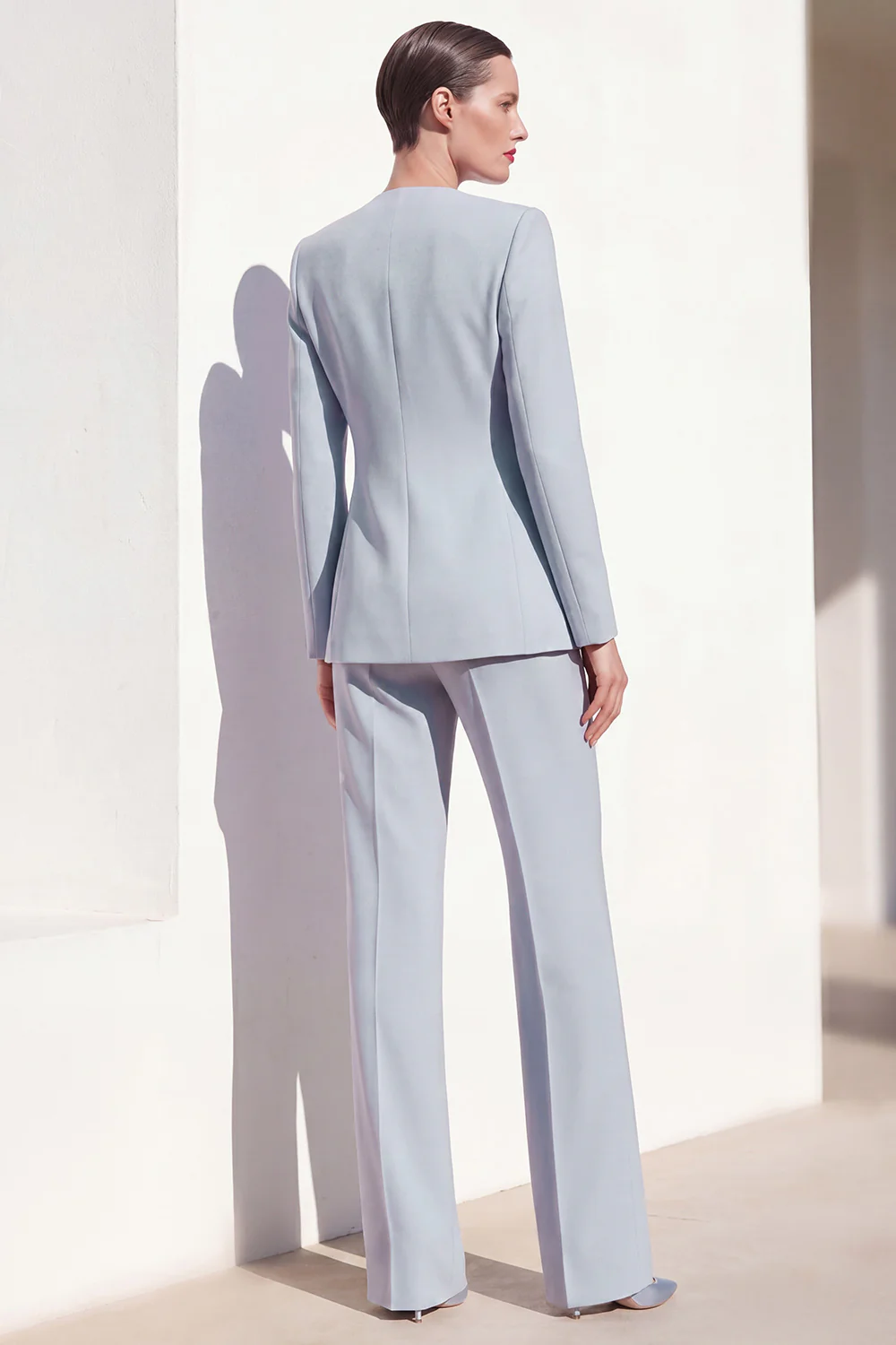 Grey Blue 2-Piece One Button Women Suits with Lace - Image 4