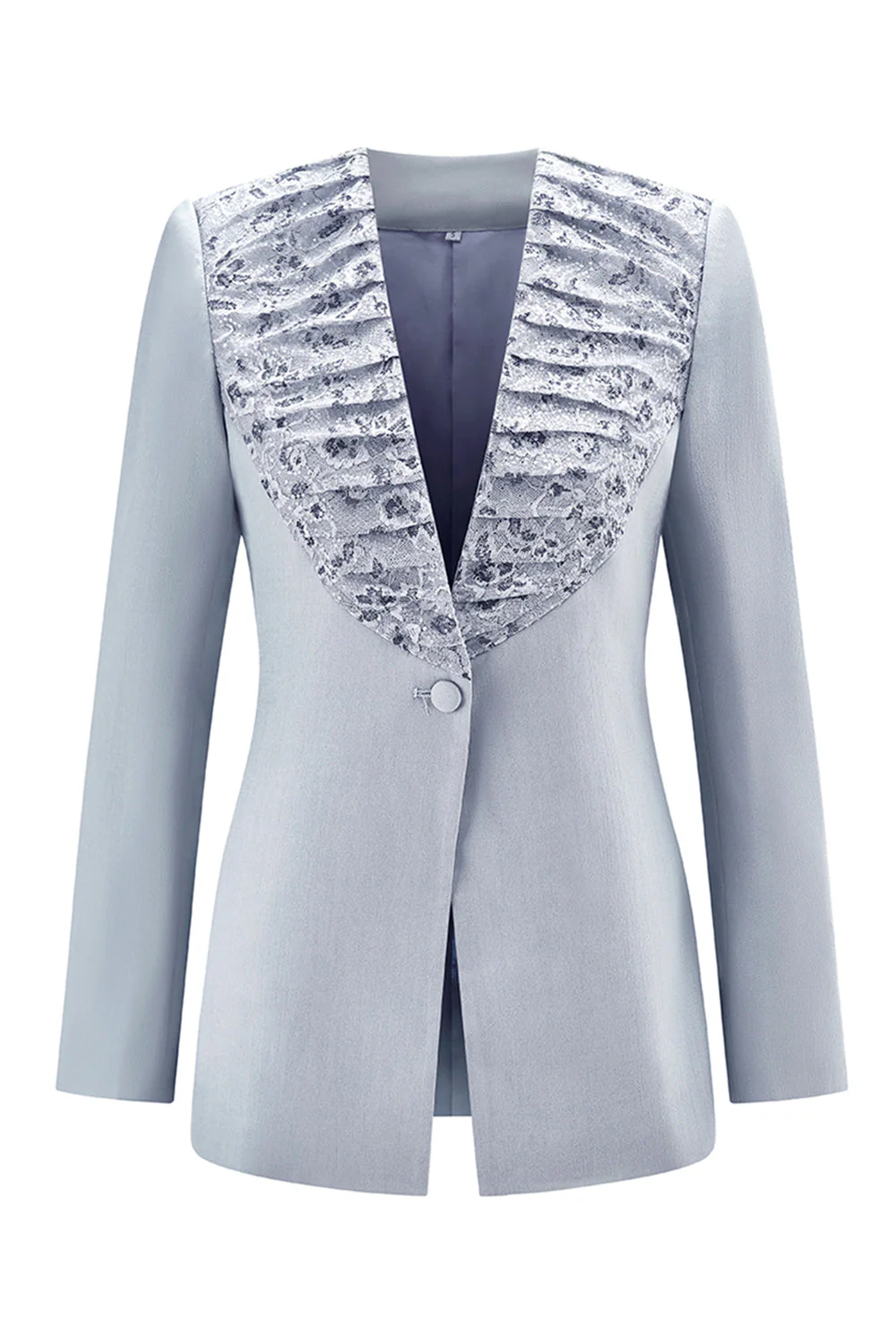 Grey Blue 2-Piece One Button Women Suits with Lace - Image 5
