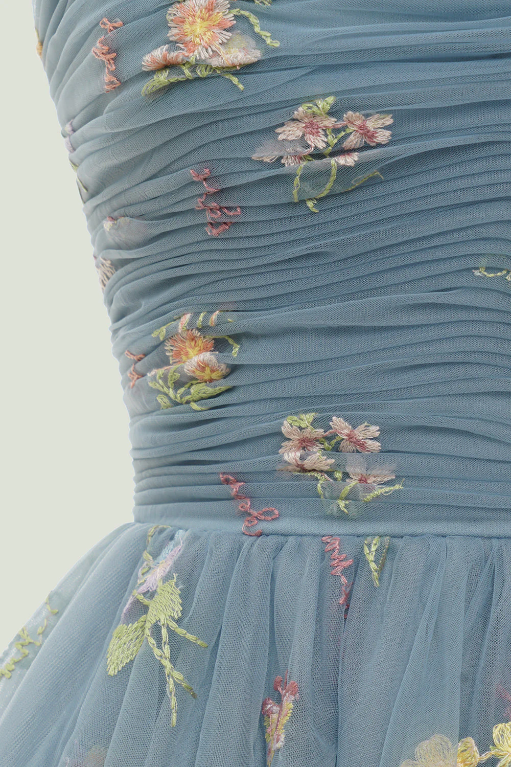 Grey Blue Short A-Line Graduation Dress With Embroidery - Image 4
