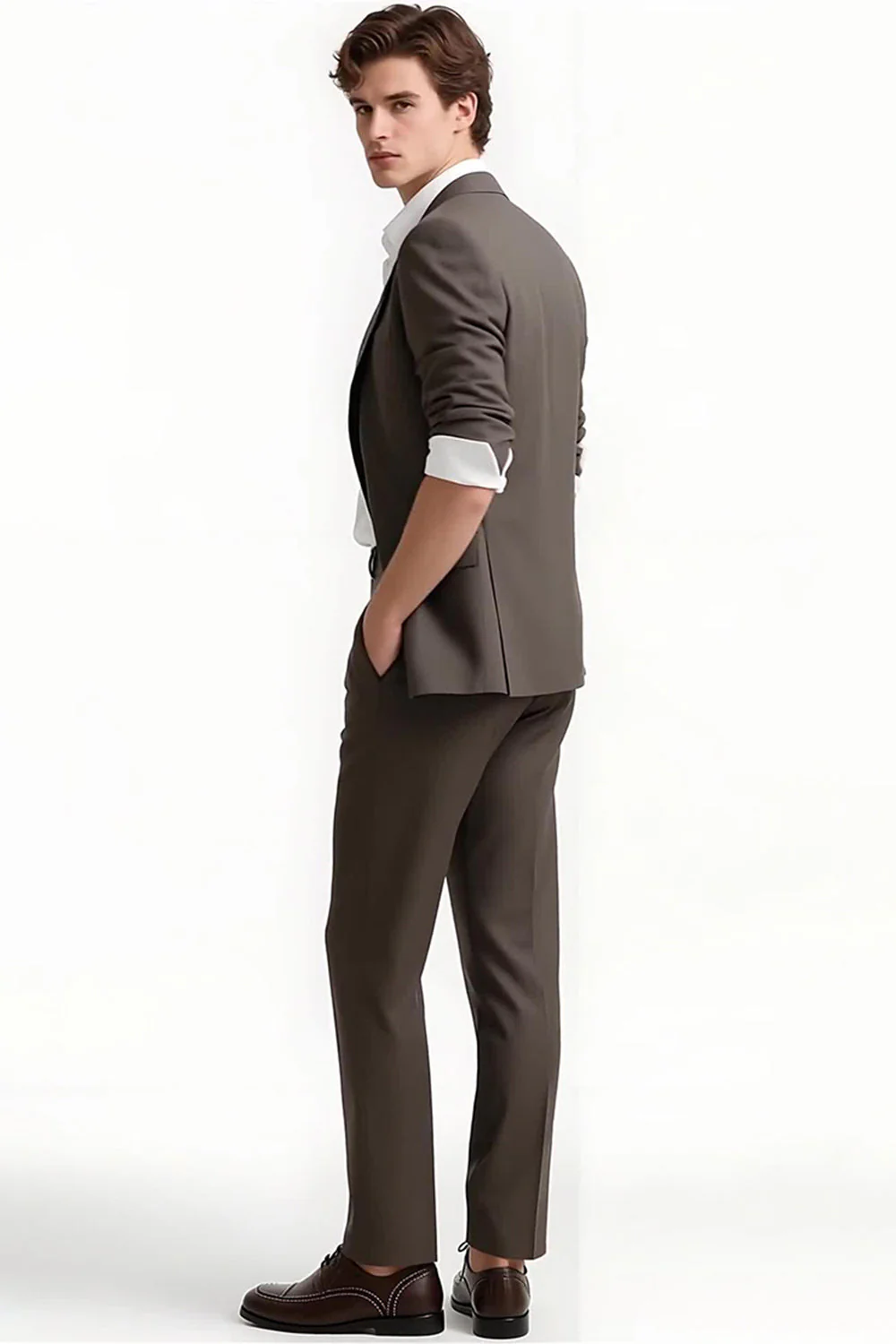 Grey Coffee 2 Piece Notched Lapel Men's Formal Suits - Image 3
